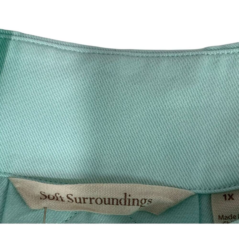 Size 1X Soft Surroundings Womens Aqua Pullover Blouse Shirt V-Neck Roll Tab - Picture 8 of 9